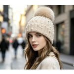 Victoria El Kötött sapka  pompom és gyöngy díszítéssel