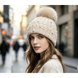   Victoria El Kötött sapka  pompom és gyöngy díszítéssel